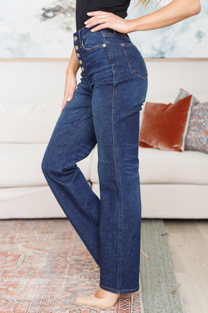 High Rise Button Fly Straight Judy Blue Jeans Jeans