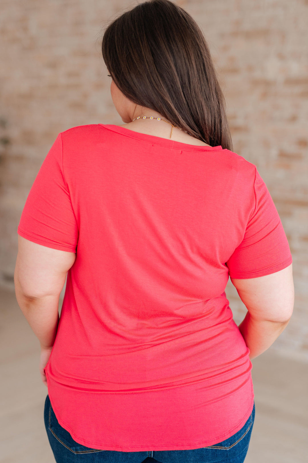 High Low Scooped Neck Red Jersey Knit Top Shirts & Tops