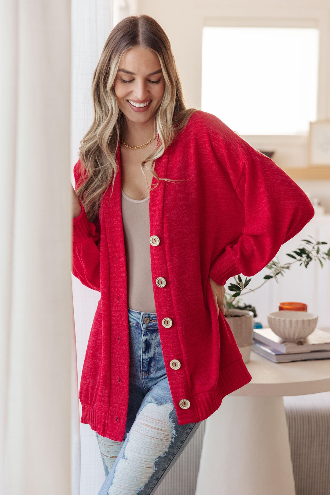 GeeGee Red Button Down Cardigan Small Red Cardigans