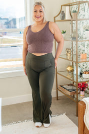 On the Move V Front Flare Leggings in Olive | Bottoms Daverri Fashions