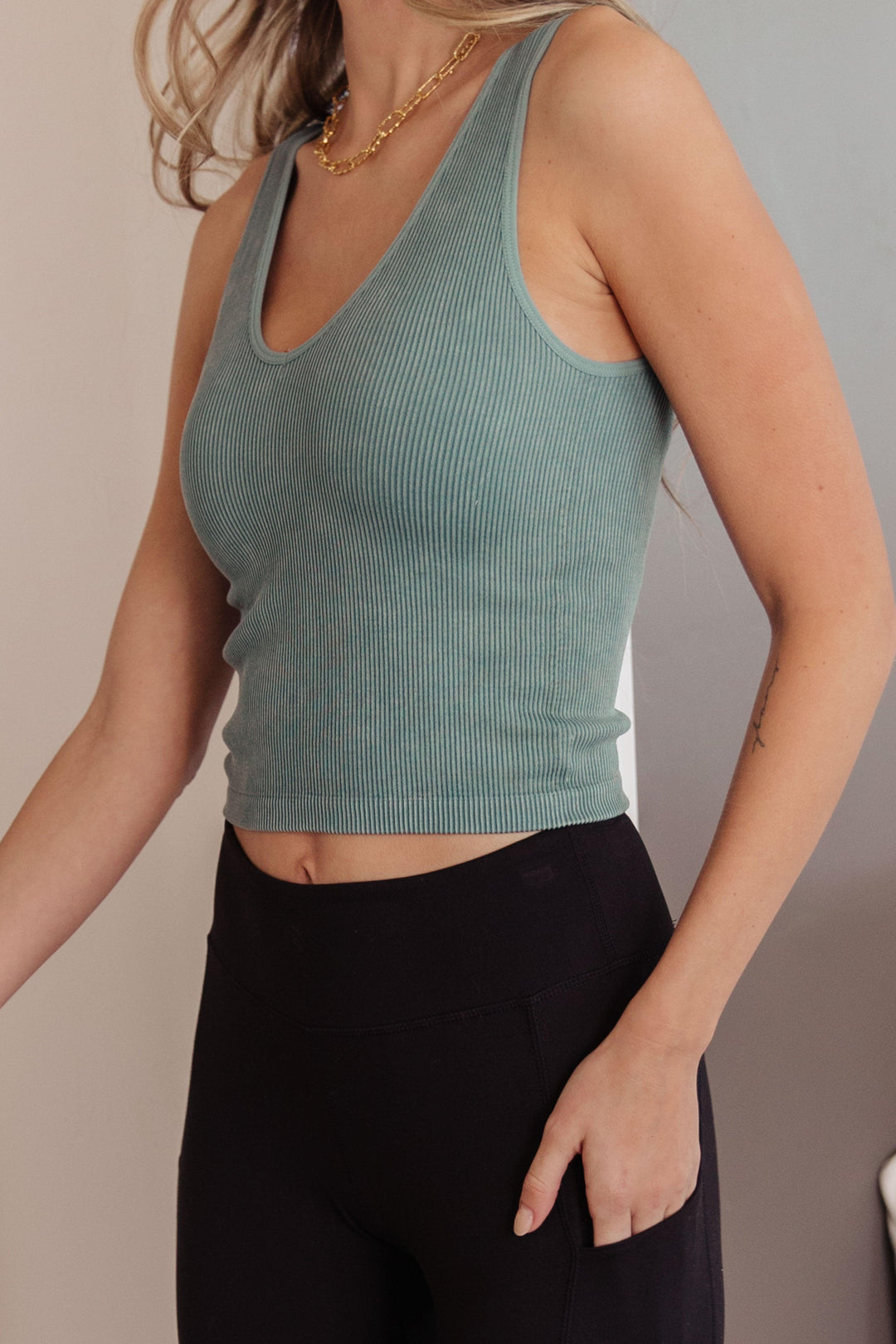 Fundamentals Ribbed Seamless Reversible Tank in Vintage Blue Shirts & Tops