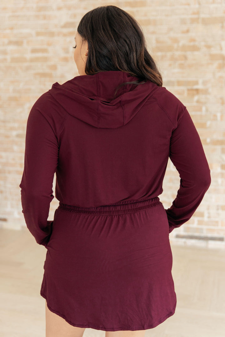 Maroon Long Sleeve Hoodie Romper Rompers