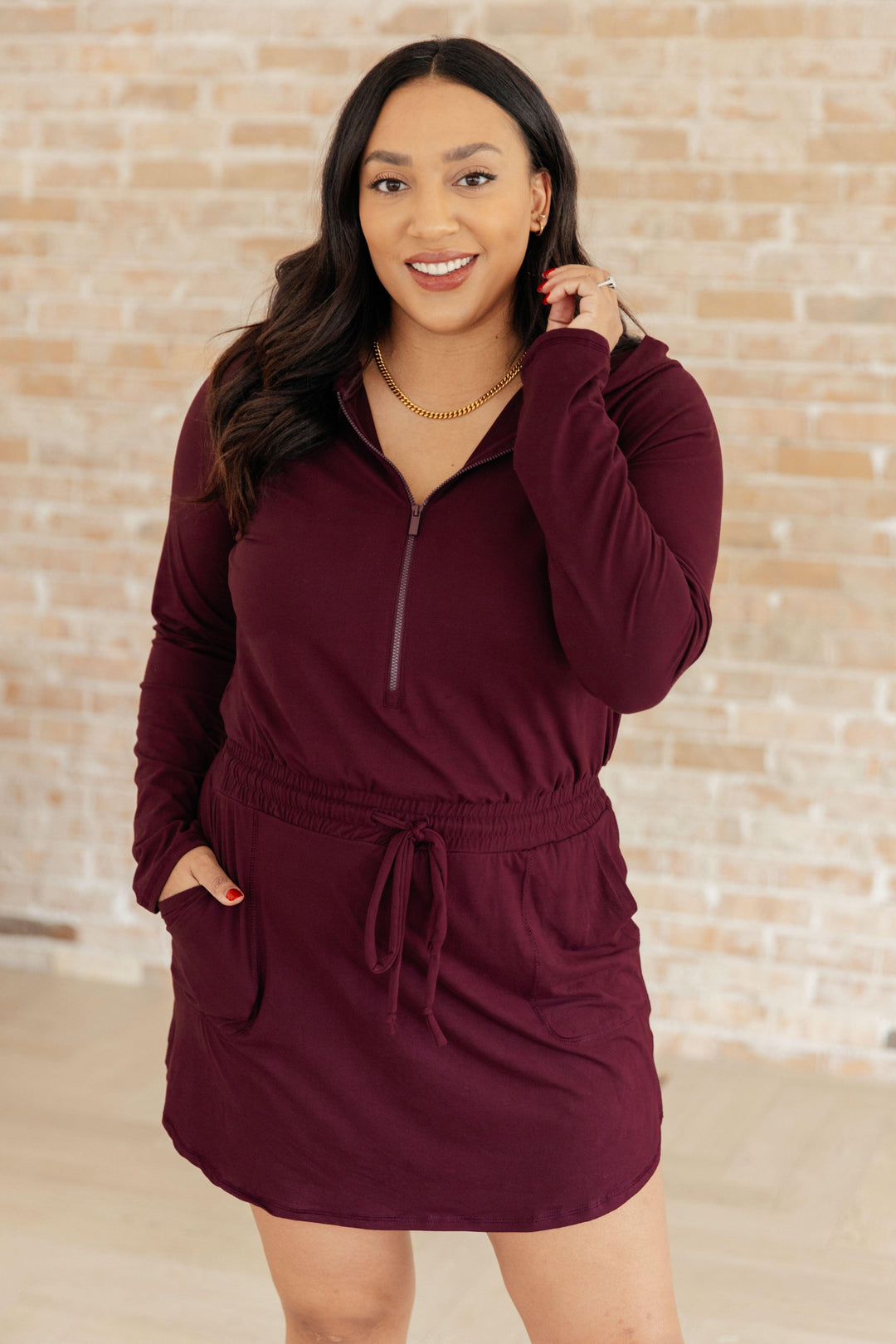 Maroon Long Sleeve Hoodie Romper Rompers