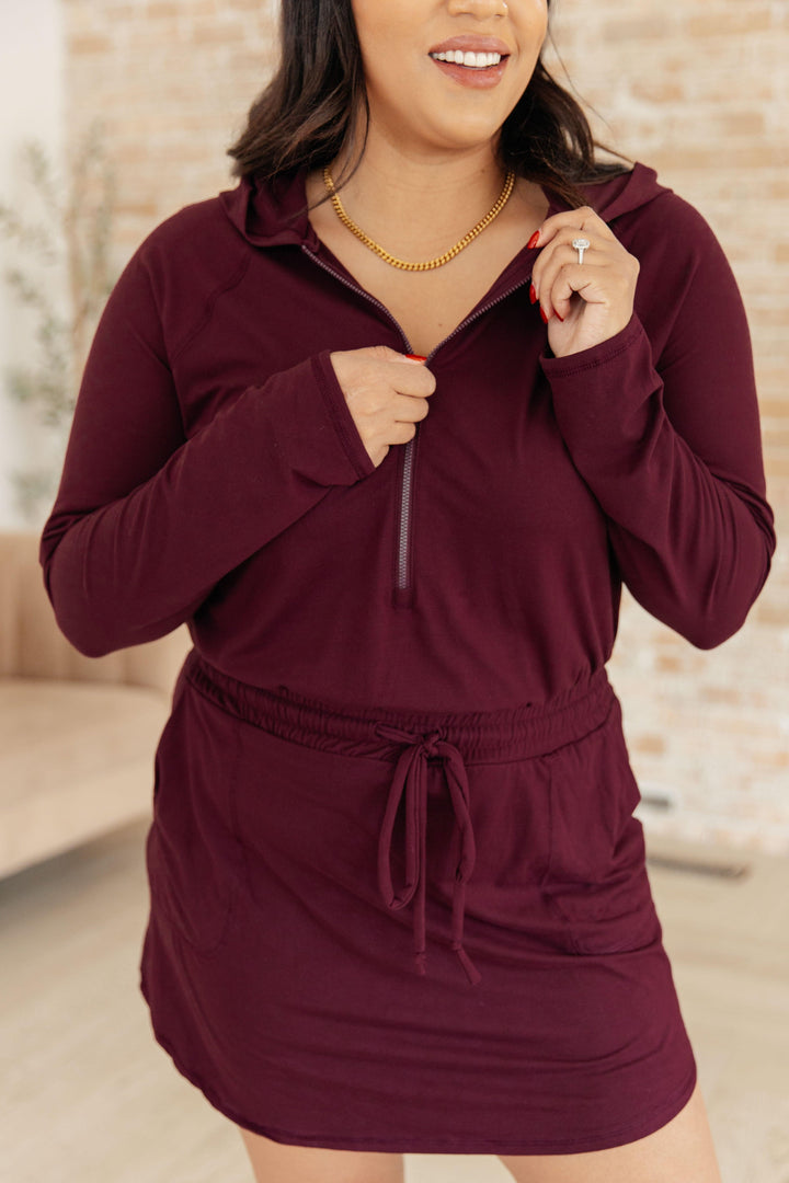 Maroon Long Sleeve Hoodie Romper Rompers