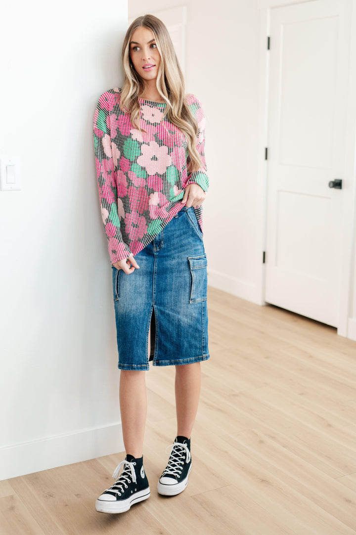 High Rise Front Slit Cargo Denim Skirt Skirts