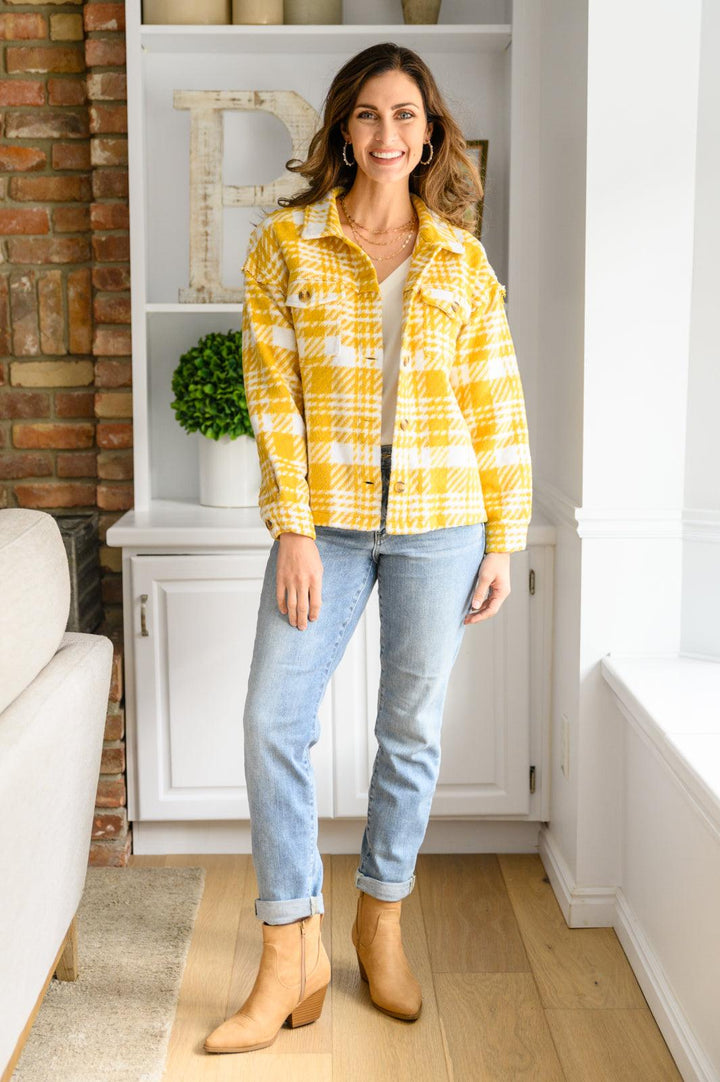 Jodifl Button Down Yellow Plaid Shacket Tops