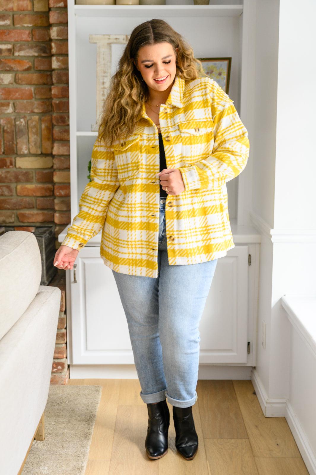 Jodifl Button Down Yellow Plaid Shacket Tops