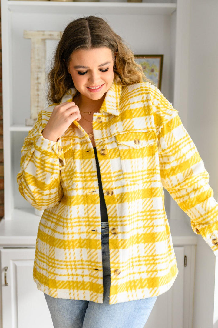 Jodifl Button Down Yellow Plaid Shacket Tops