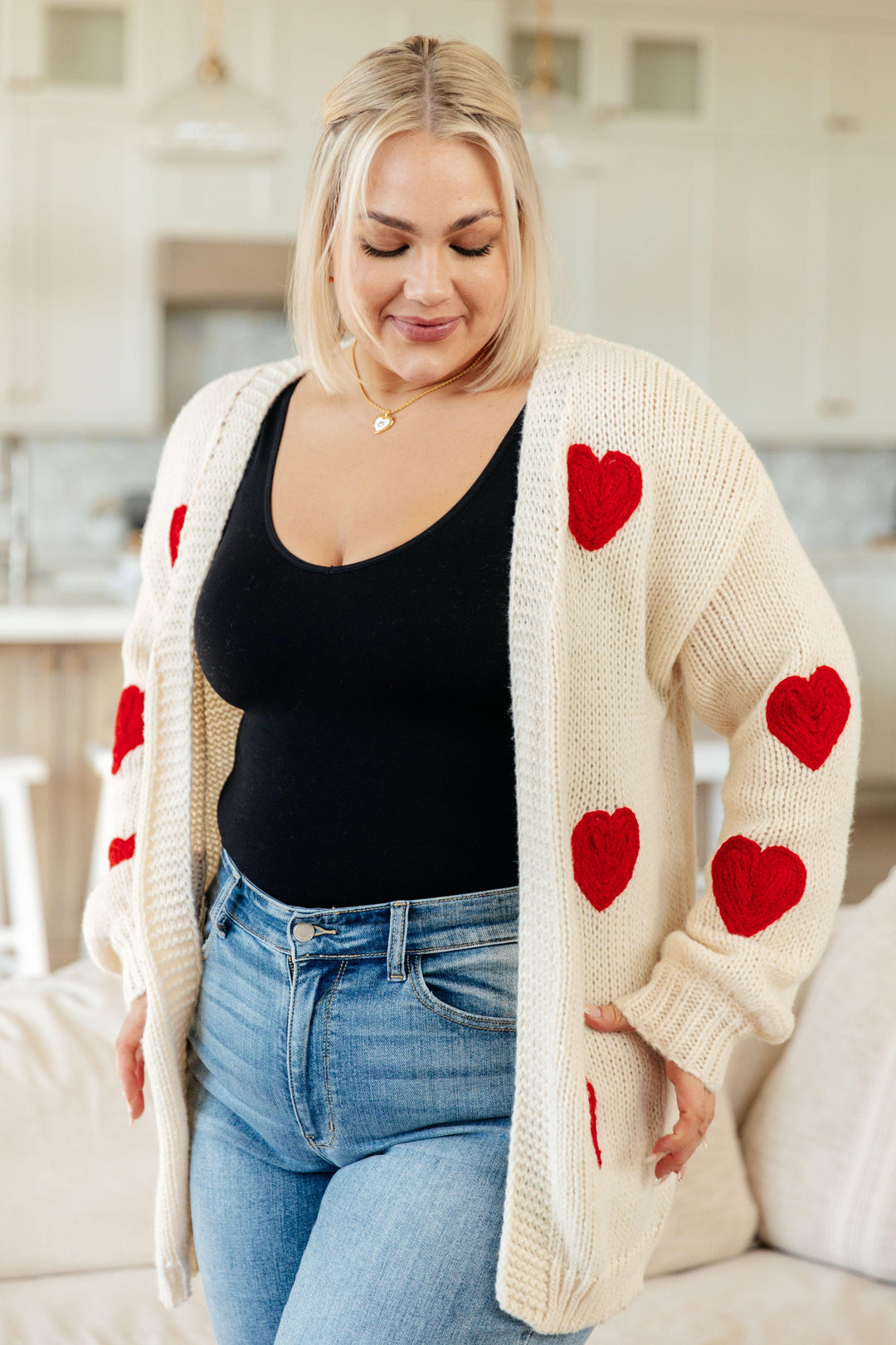 Plus Wrapped In Hearts Open Cardigan 1XL White Sweaters