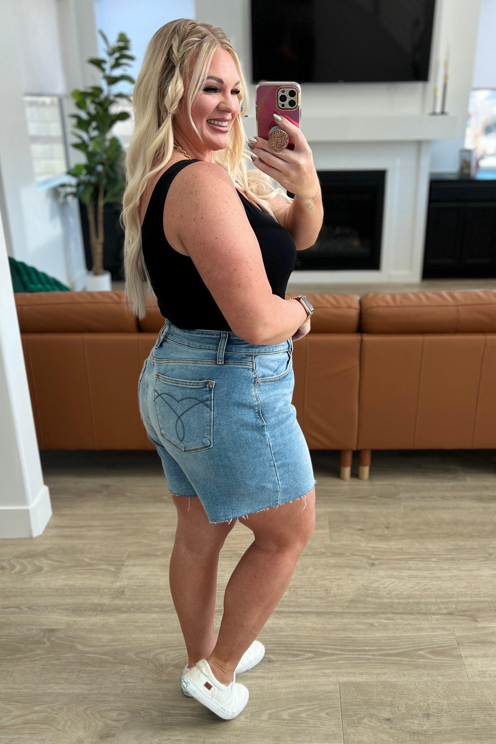 Judy Blue Stretch High Rise Cutoff Denim Shorts Plus Size Shorts