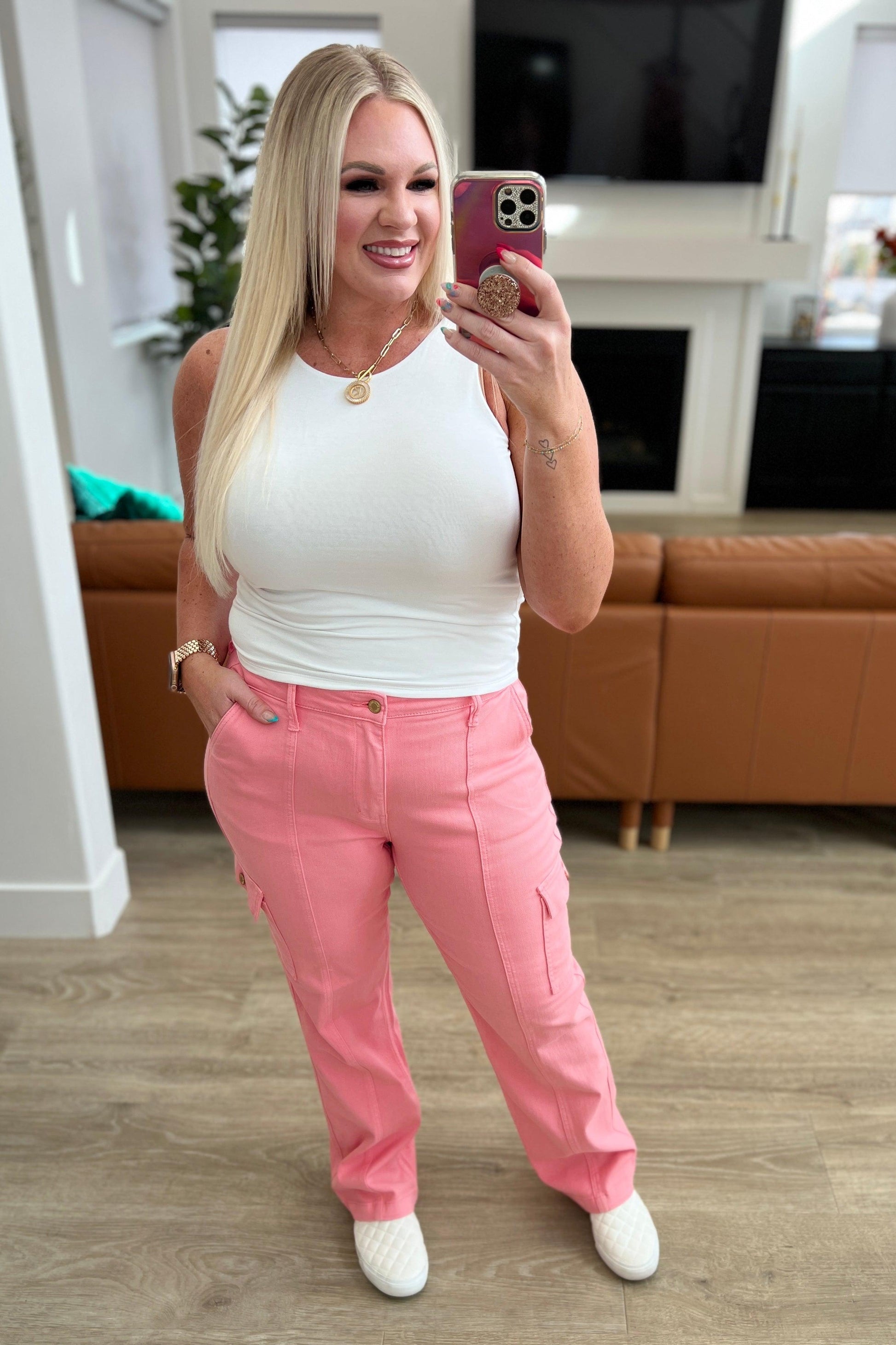 Judy Blue Pink High Rise Cargo Jeans Jeans