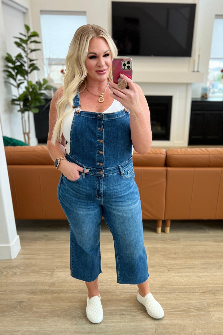 Plus High Rise Crop Wide Leg Denim Overalls Jeans