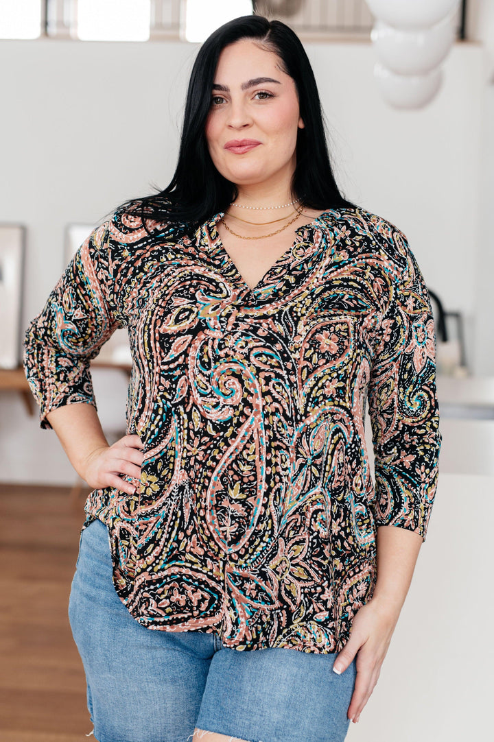 Teal V Neck Paisley Top Shirts & Tops