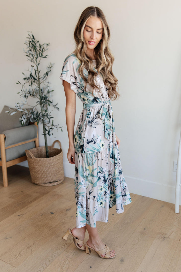 Into the Night Dolman Sleeve Floral Dress Midi Dresses