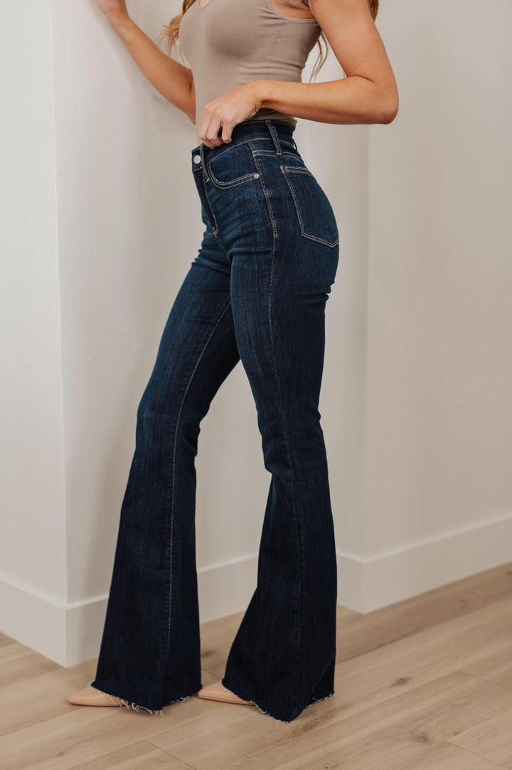 Plus High Rise Judy Blue Raw Hem Flare Jeans Jeans