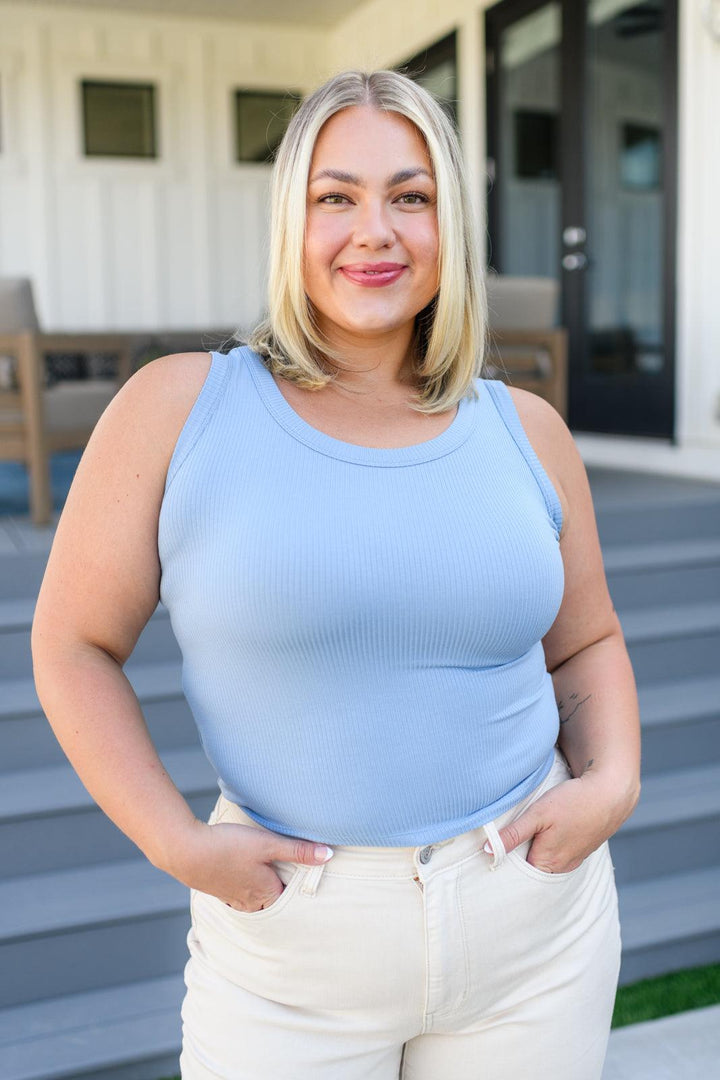 Just One More Ribbed Tank in Light Blue 3XL Baby Blue Tops