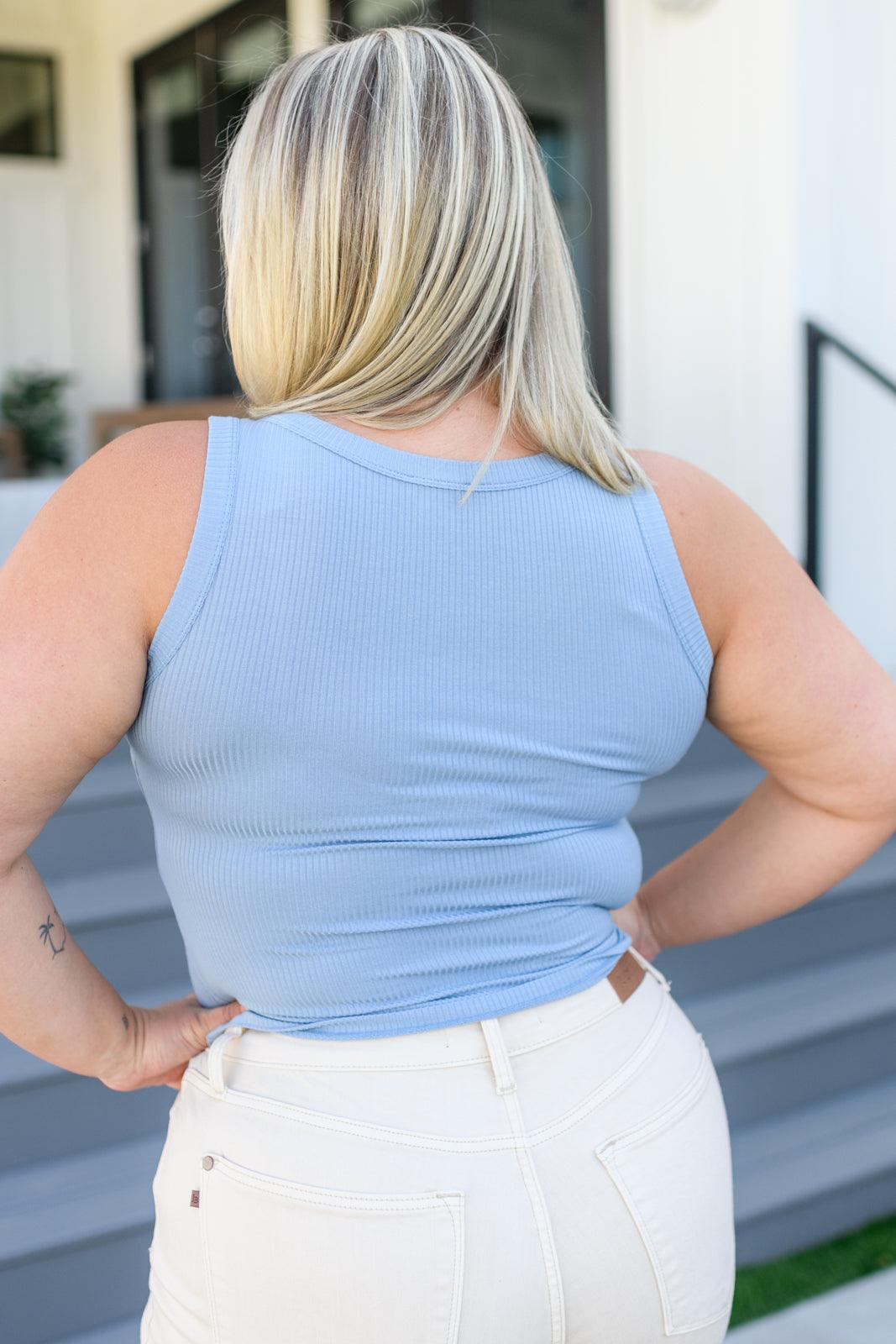 Just One More Ribbed Tank in Light Blue Tops