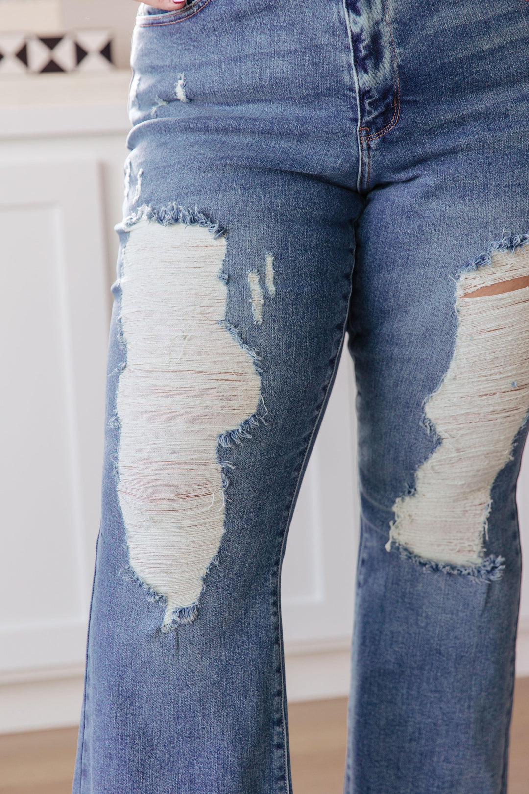 High Rise Heavy Destroyed Flare Jeans Jeans