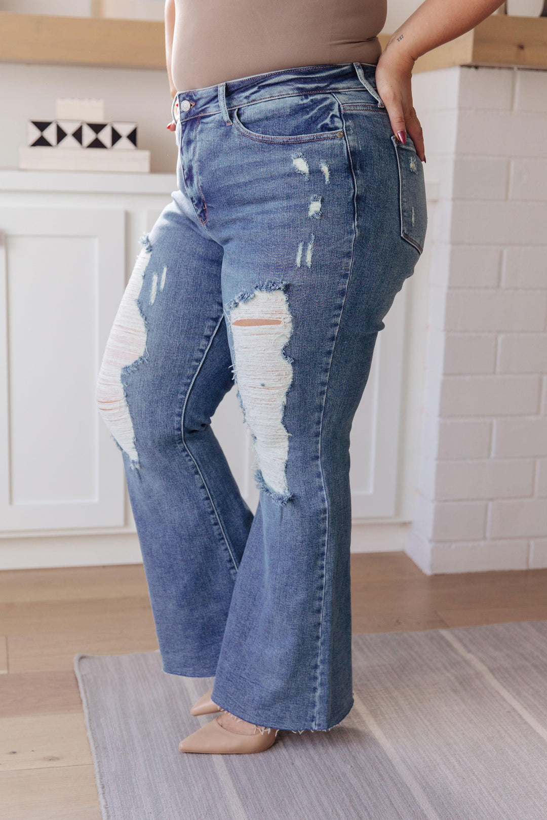 High Rise Heavy Destroyed Flare Jeans Jeans