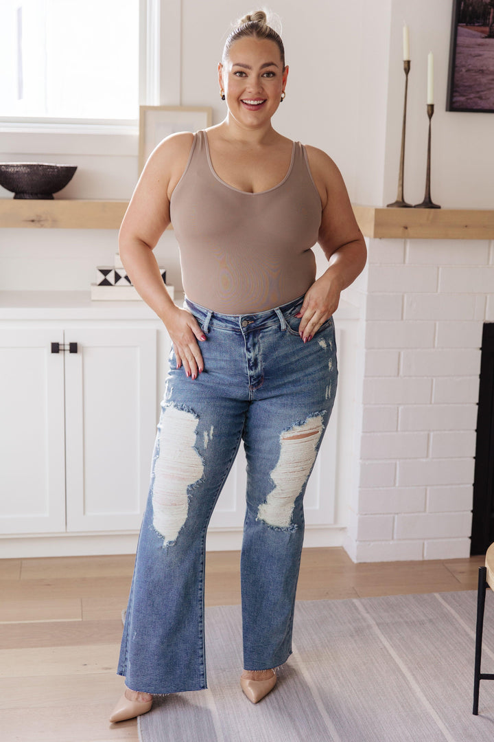 High Rise Heavy Destroyed Flare Jeans Jeans