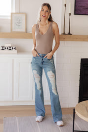 High Rise Heavy Destroyed Flare Jeans | Jeans Daverri Fashions