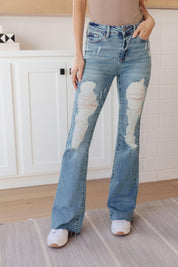 High Rise Heavy Destroyed Flare Jeans | Jeans Daverri Fashions