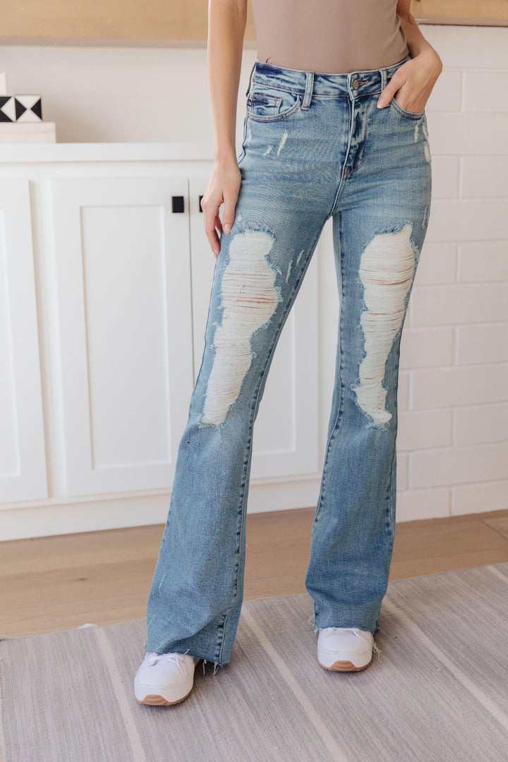 High Rise Heavy Destroyed Flare Jeans Jeans