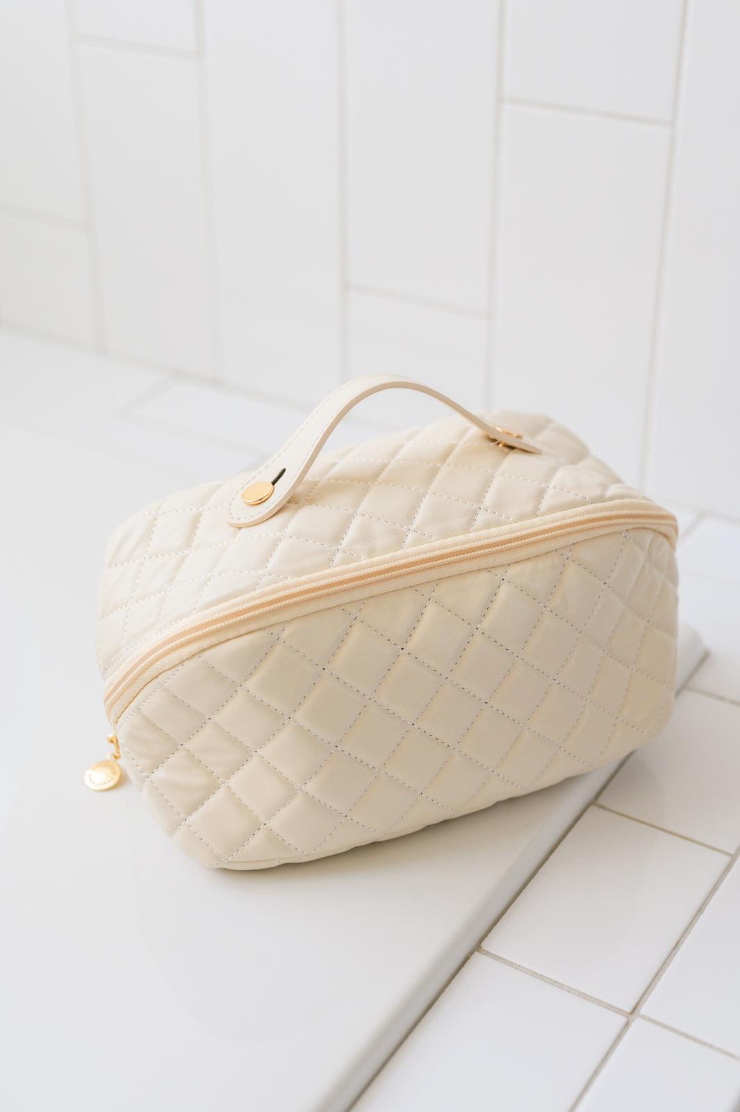 Large Capacity Quilted Makeup Bag in Cream OS Cream Makeup Bags