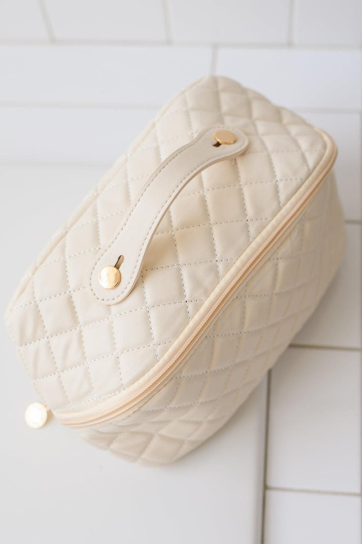 Large Capacity Quilted Makeup Bag in Cream Makeup Bags