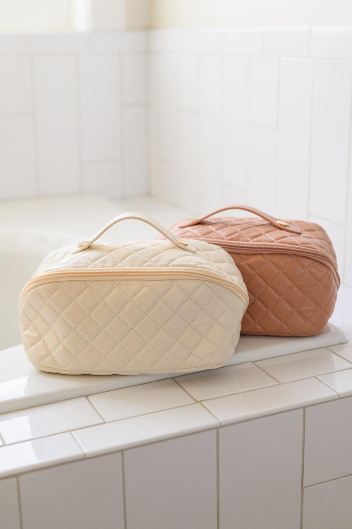 Large Capacity Quilted Makeup Bag in Cream Makeup Bags