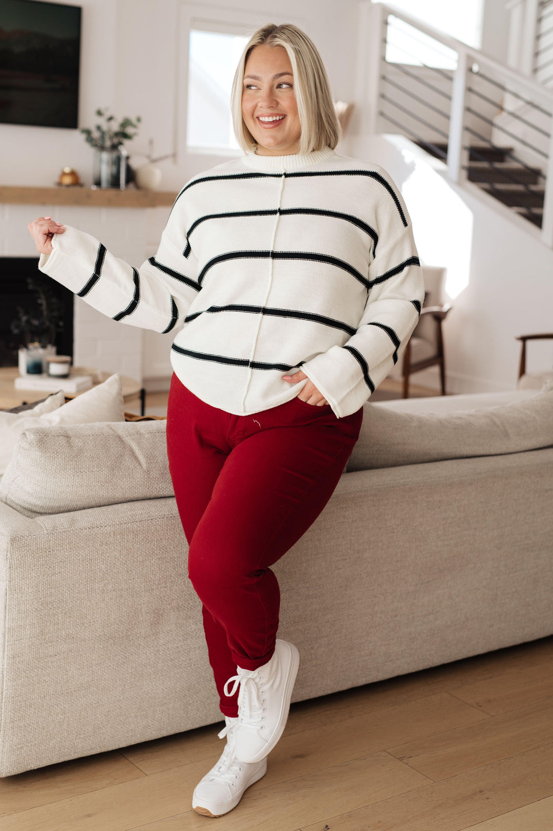 Plus Striped Bell Sleeve Sweater Sweaters