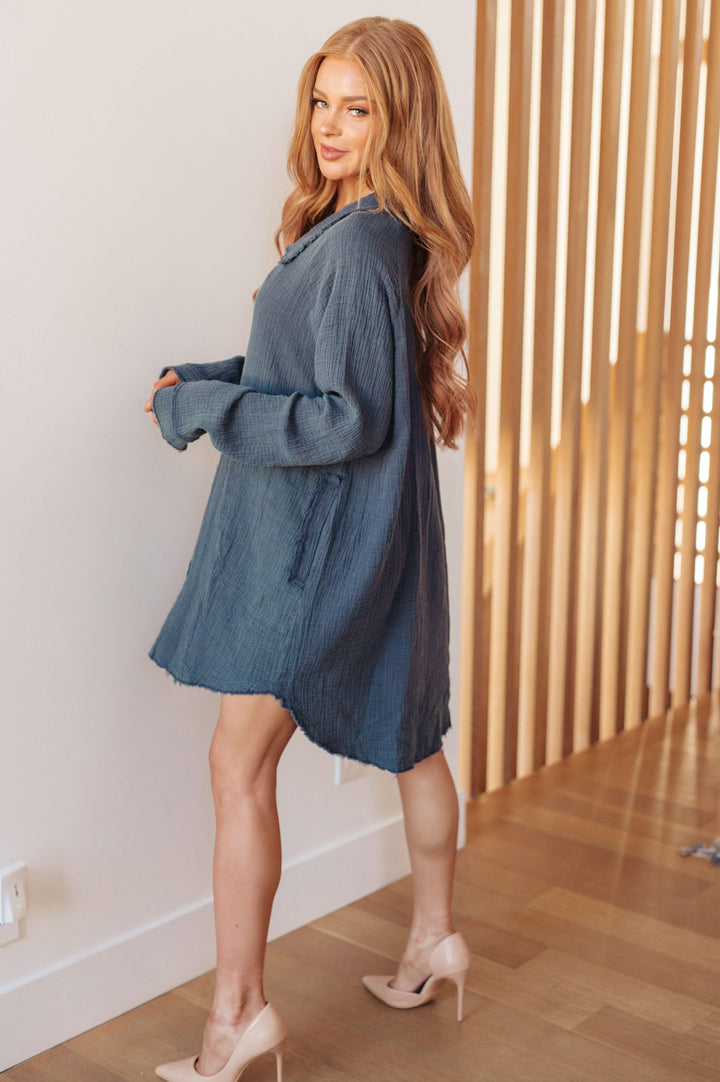 Raw Hem Mineral Wash Shirt Dress Mini Dresses