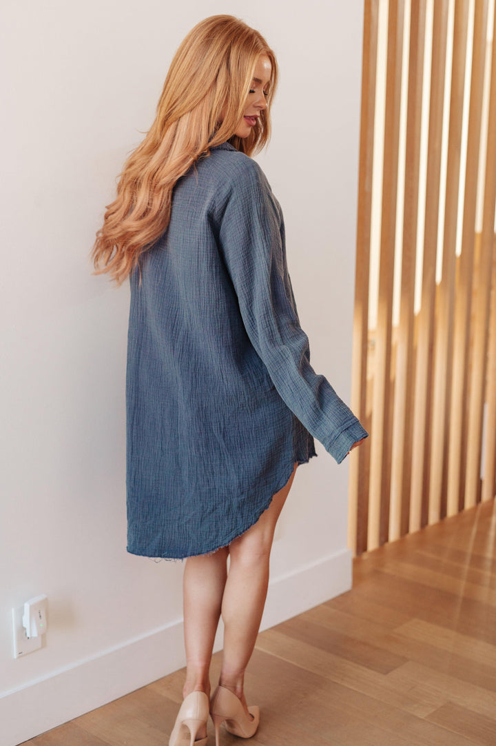 Raw Hem Mineral Wash Shirt Dress Mini Dresses