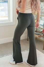 On the Move V Front Flare Leggings in Olive | Bottoms Daverri Fashions