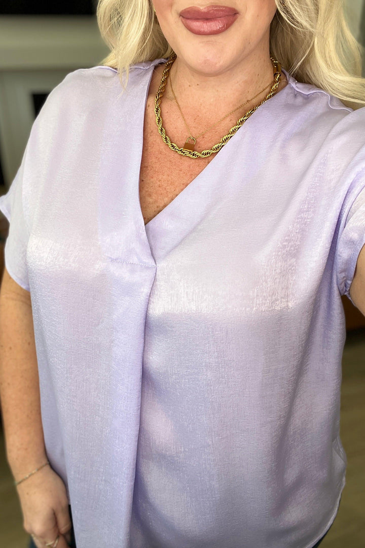 Pleat Front V-Neck Top in Lavender Shirts & Tops