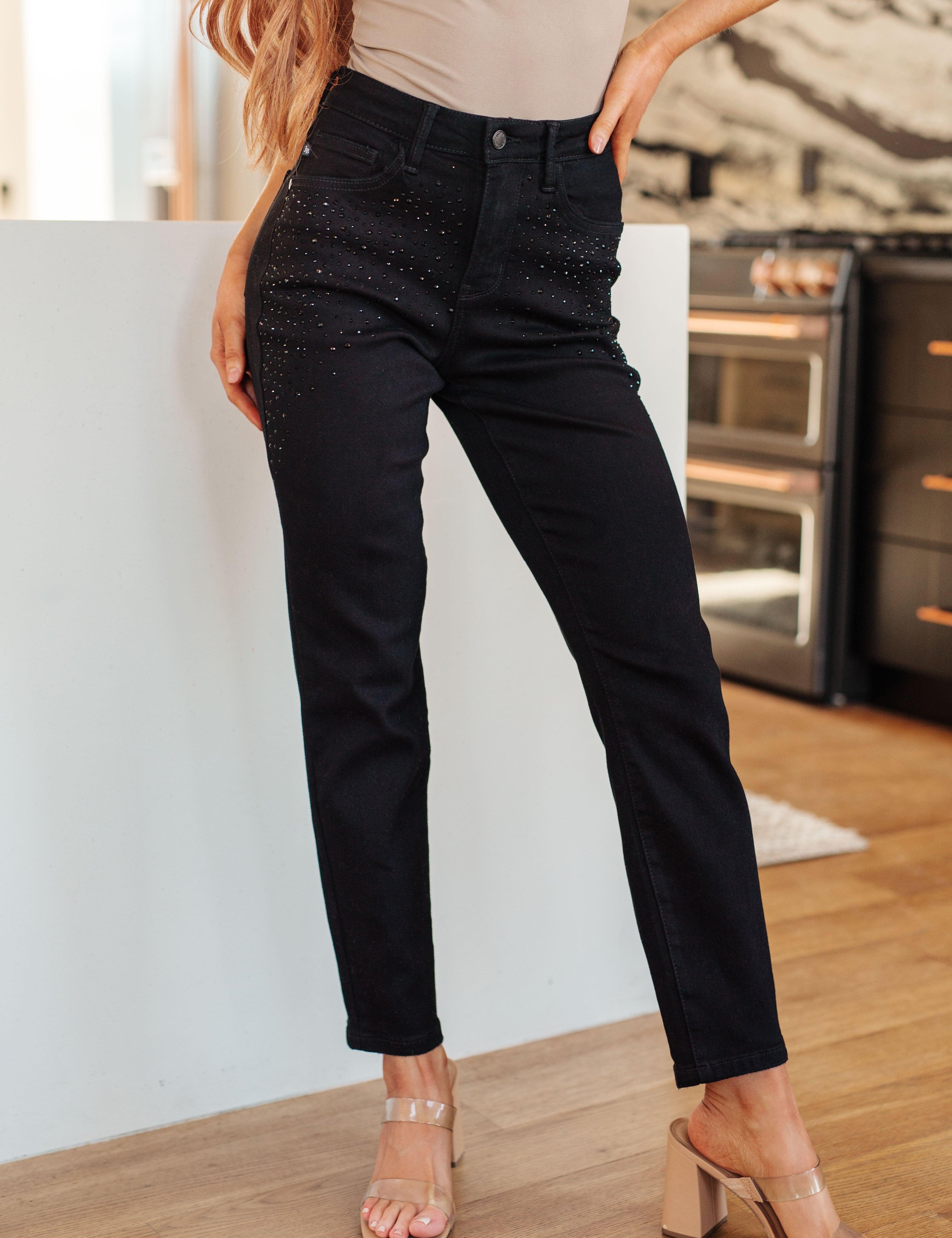 Judy Blue Black Slim Fit Rhinestone Jeans | Jeans Daverri Fashions