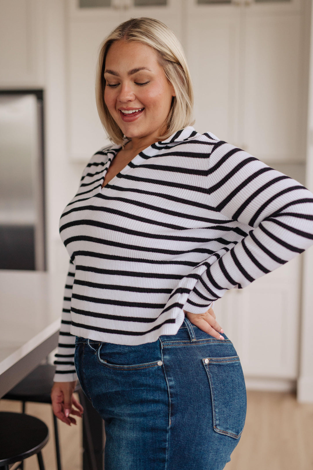 Self Improvement V-Neck Striped Sweater Sweaters