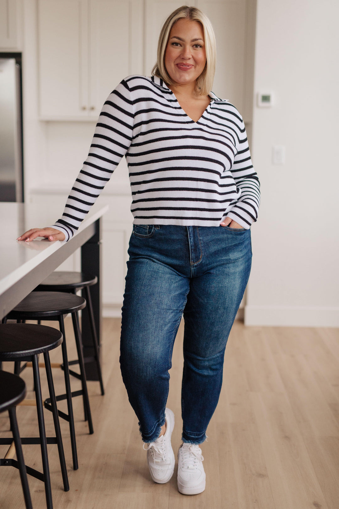 Self Improvement V-Neck Striped Sweater Sweaters