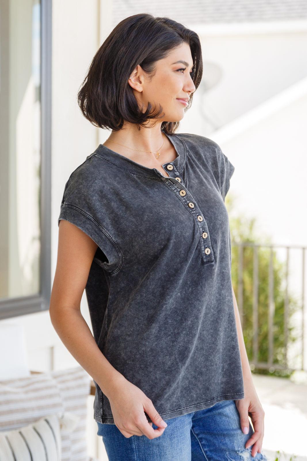 Jodifl Mineral Washed Sleeveless Henley Top Shirts & Tops