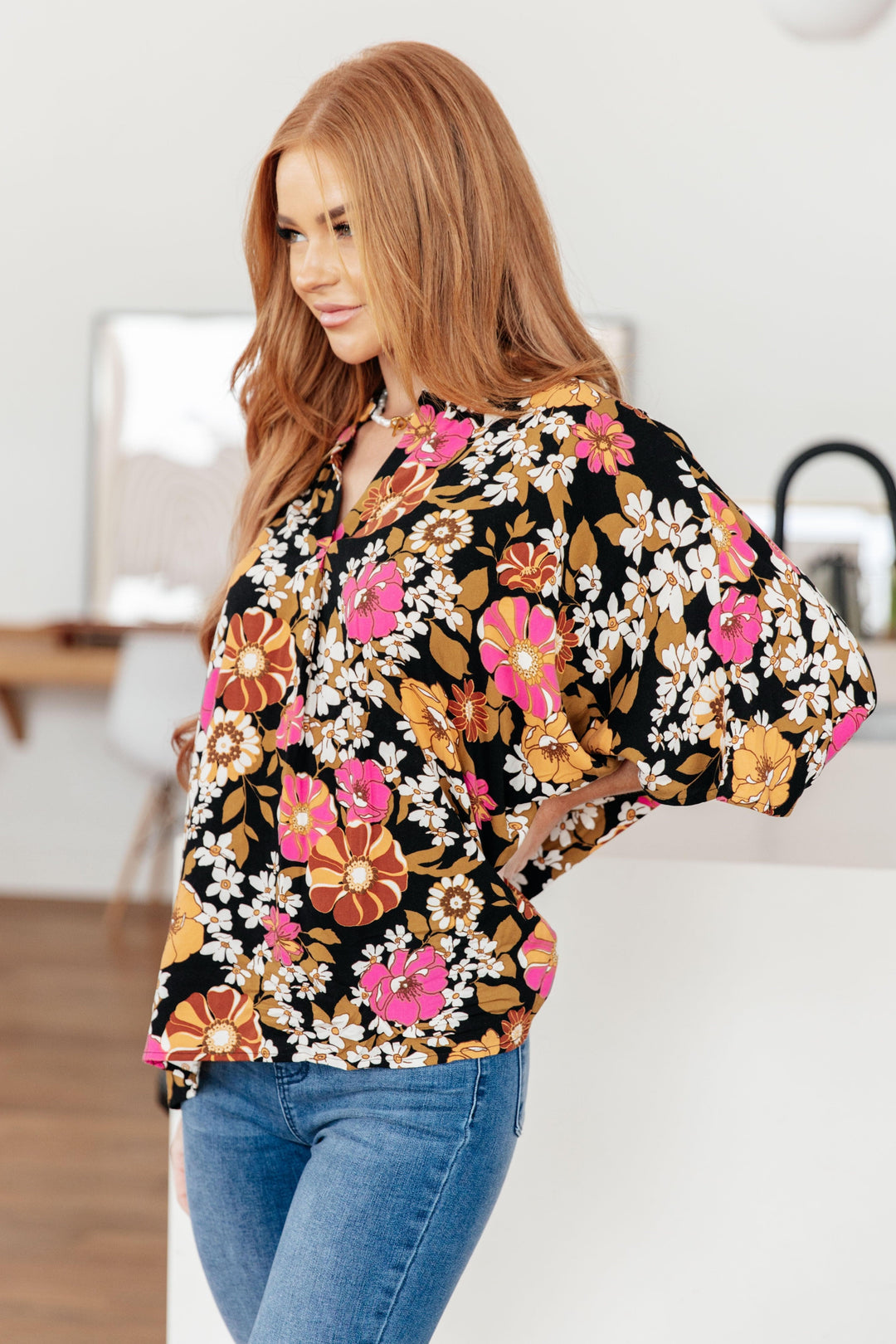 Take Another Chance Floral Print Top Black Shirts & Tops