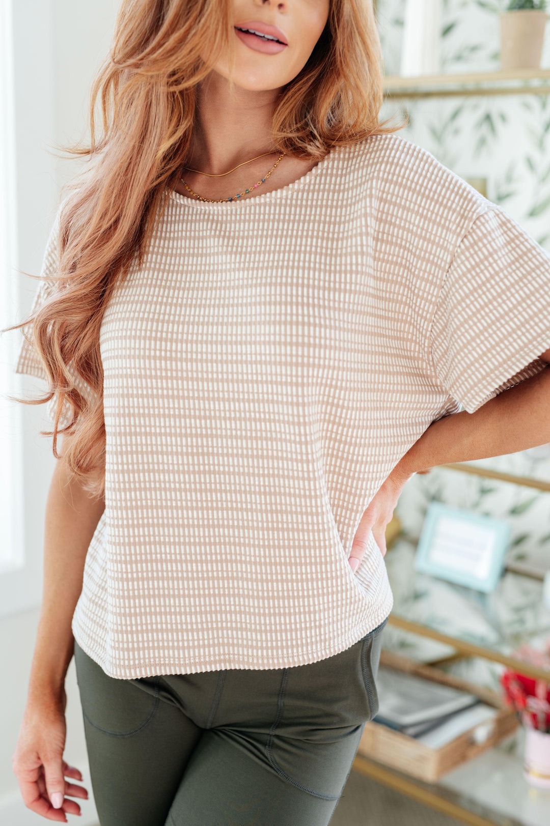 Textured Boxy Top in Taupe Large Taupe Tops