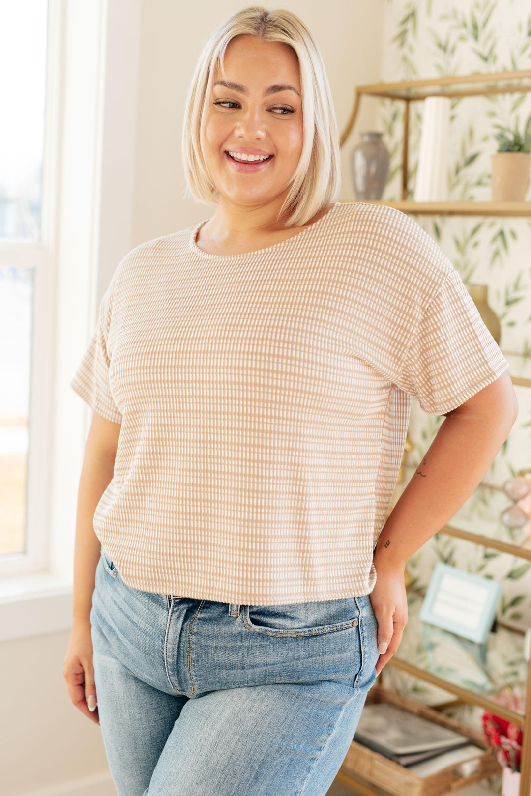 Textured Boxy Top in Taupe Taupe Tops