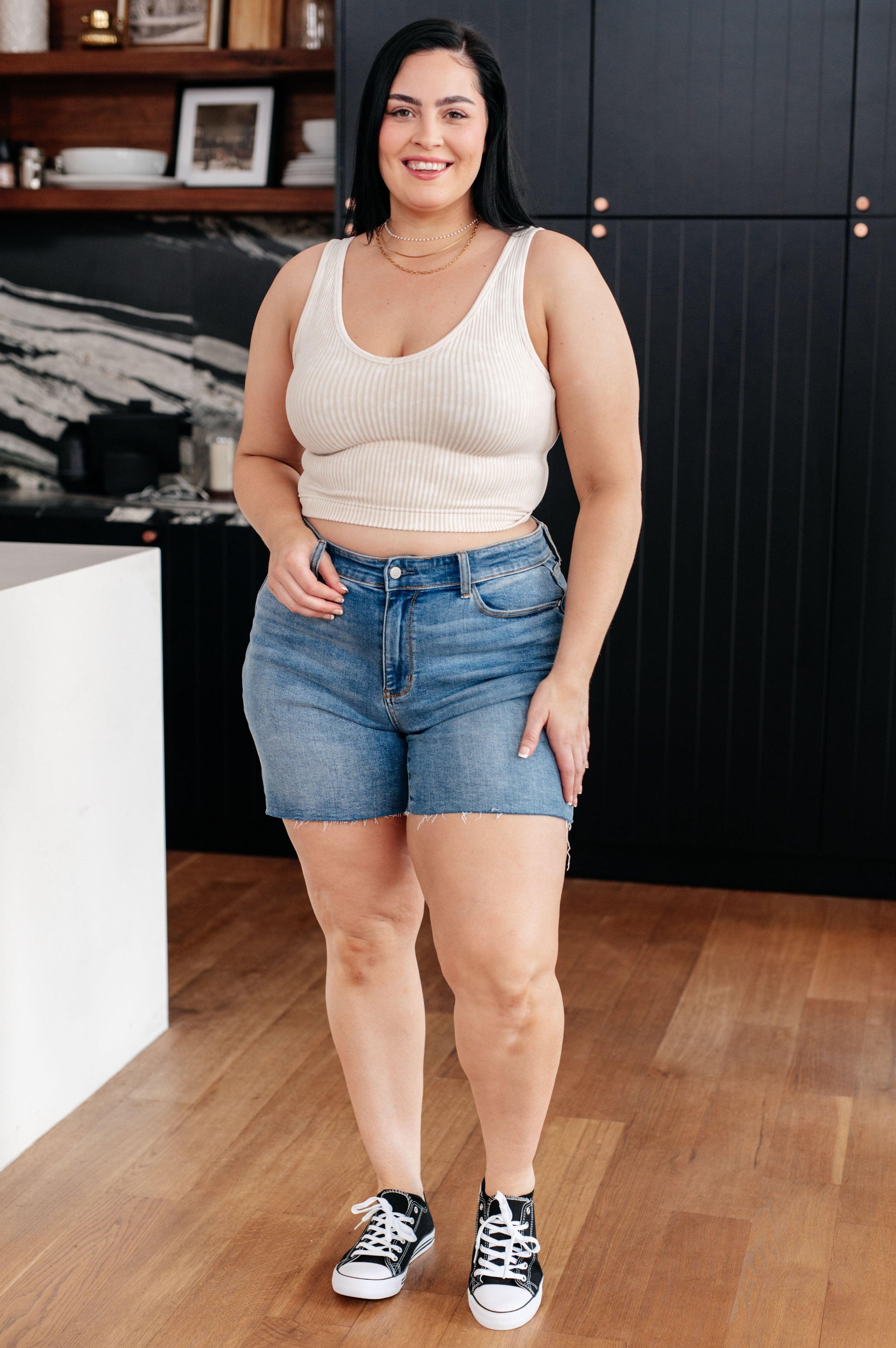 Judy Blue Stretch High Rise Cutoff Denim Shorts Plus Size Shorts