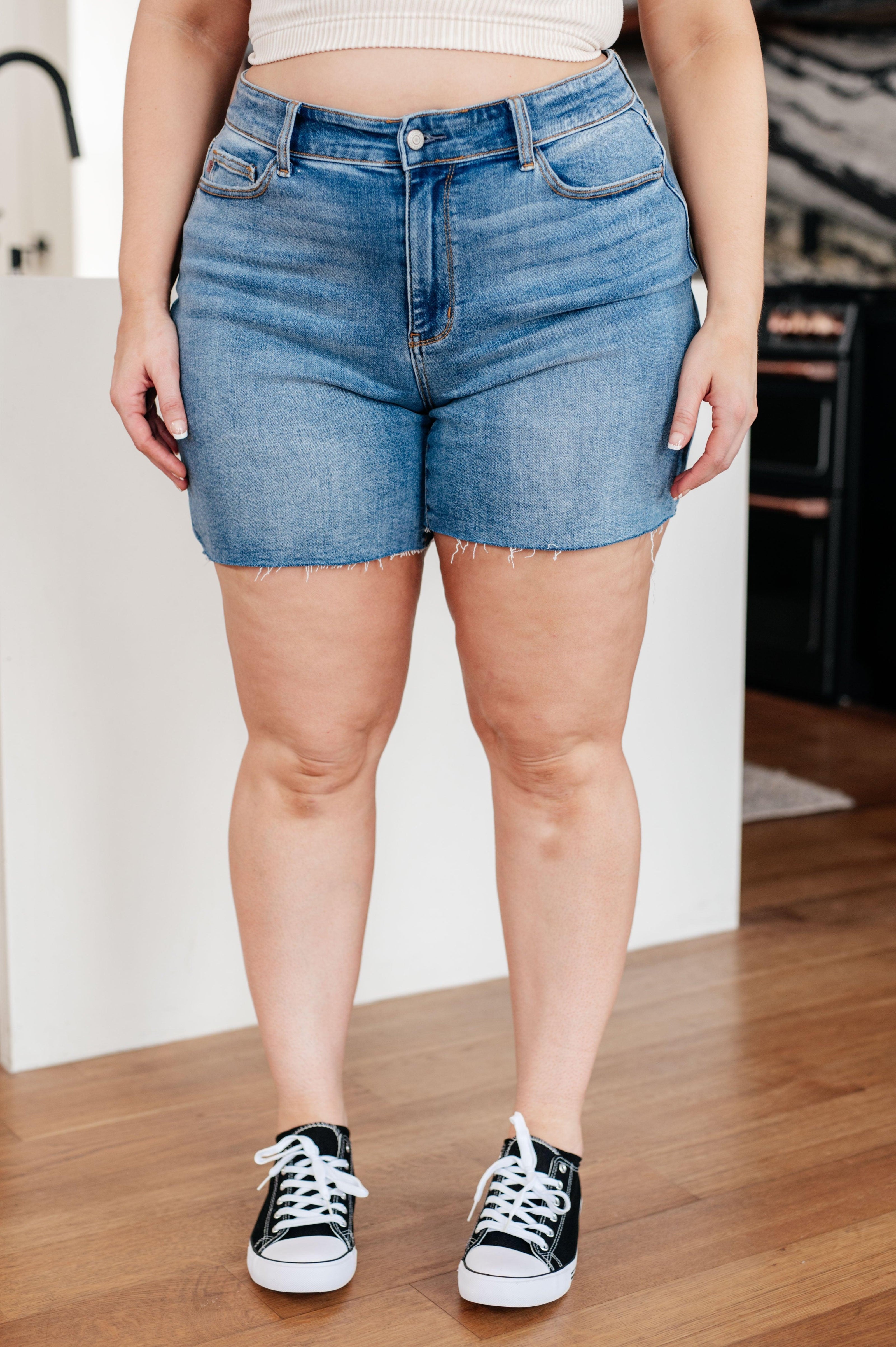 Judy Blue Stretch High Rise Cutoff Denim Shorts Plus Size Shorts