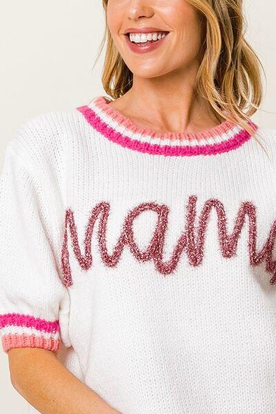 BiBi MAMA Contrast Trim Short Sleeve Sweater Sweaters