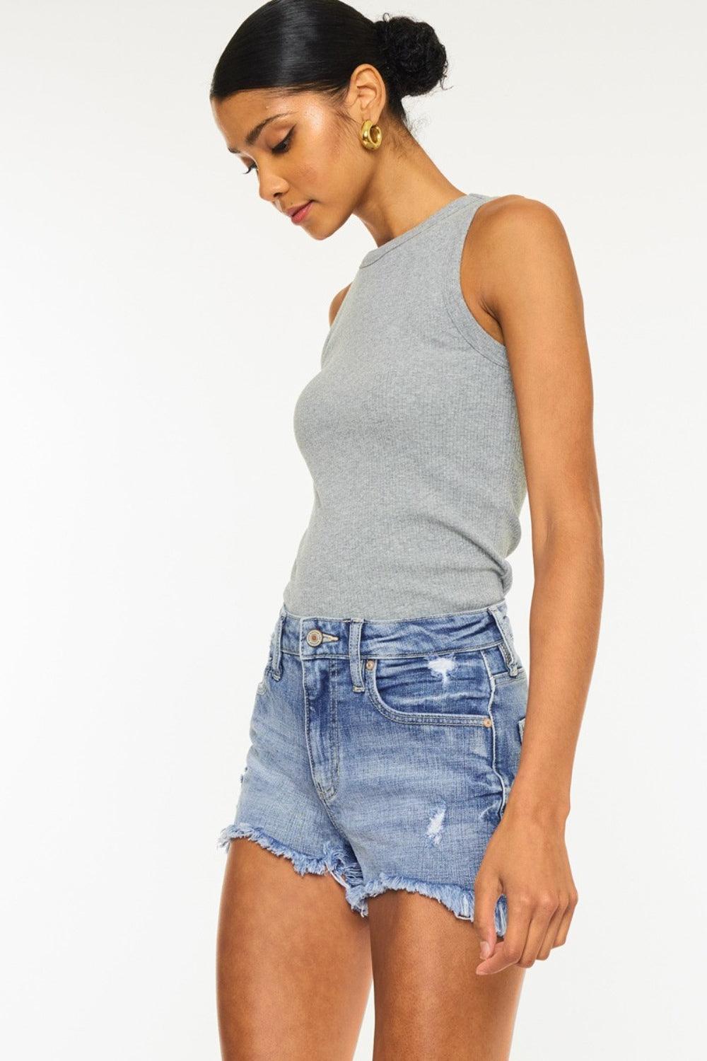 Kancan Distressed Raw Hem Denim Shorts Shorts